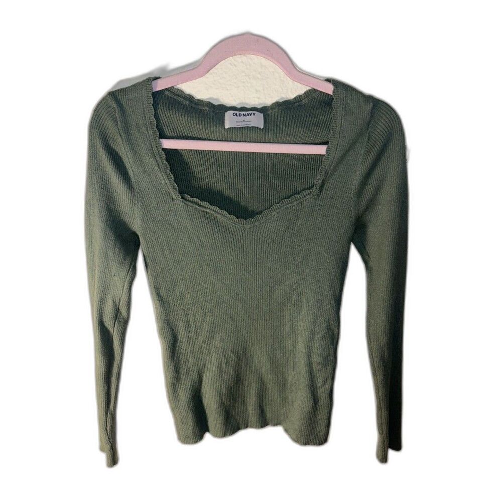 Old Navy Olive Green Ribbed Long-Sleeve Top Size M